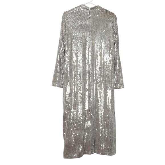 NWOT Anthropologie Mare Mare Sequin Duster Taupe Silver M - Picture 6 of 10